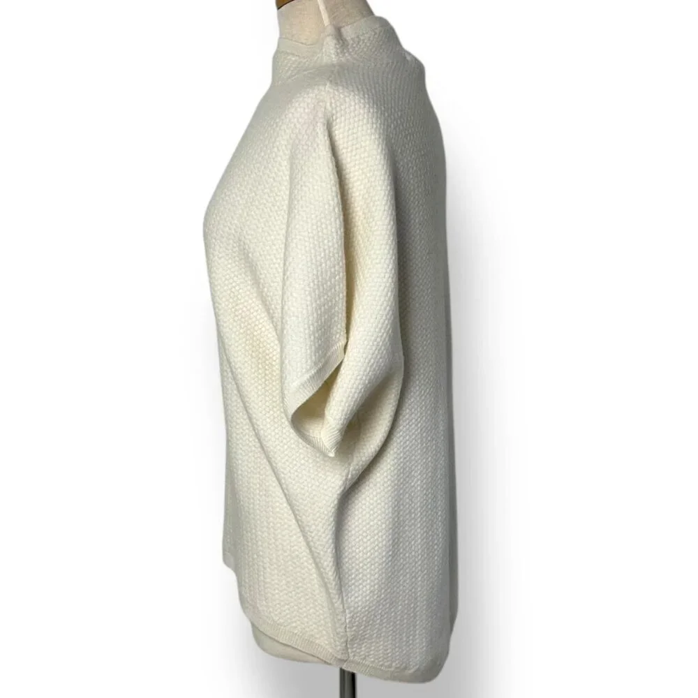 NWT 100% Cashmere Basketweave Short Sleeve Mock Turtleneck Cream Sweater Sz S